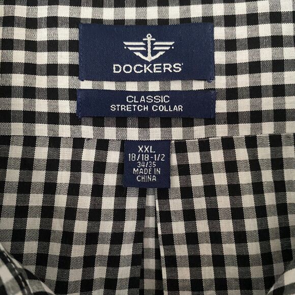 DOCKER'S Men XXL Button Down Long‎ Sleeve Shirt White/Black Plaid Check Cotton - Picture 3 of 8